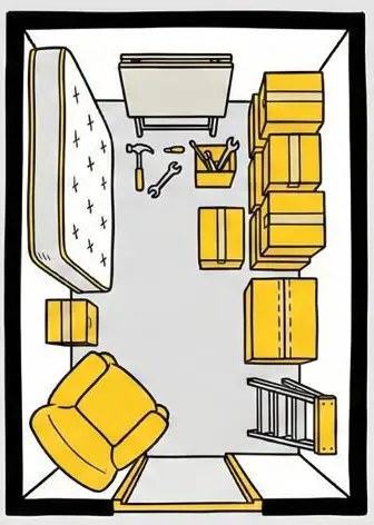 Trastero Plus Box King de 3 m²: colchón, mesa, herramientas y sofá grande